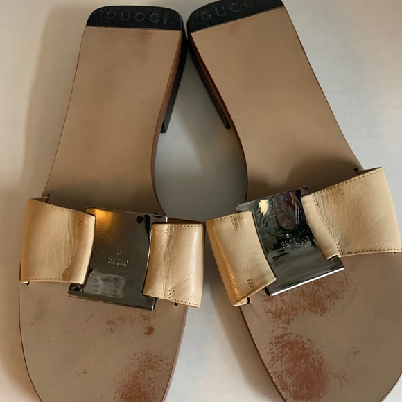 Gucci leather slides cream tan beige size 7 - Picture 2 of 5